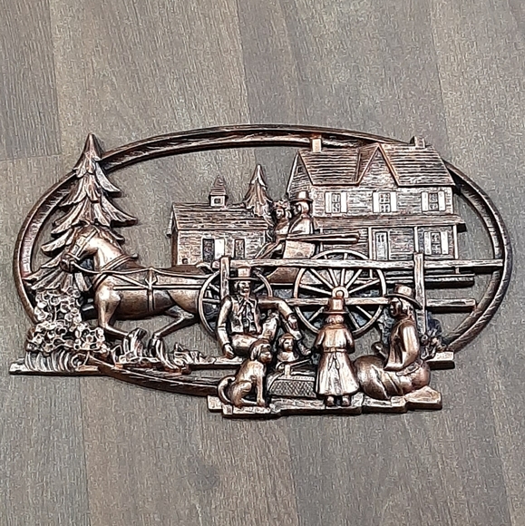 Vintage Coppercraft Guild of Canada NOS 7328 3D Oval Country Scene 17" x 10" - Picture 2 of 9